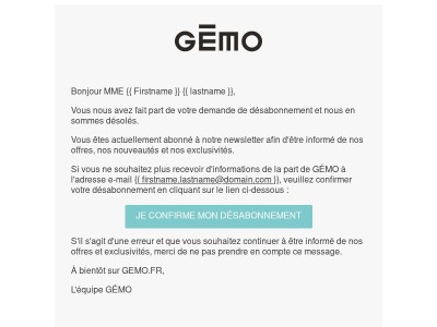 Votre demande de désabonnement à la newsletter GEMO