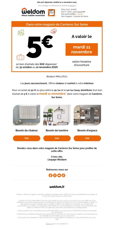 Dès aujourd'hui, 5€ en bons d'achats...