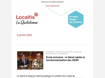 Actualités Localtis du vendredi 9 janvier 2026