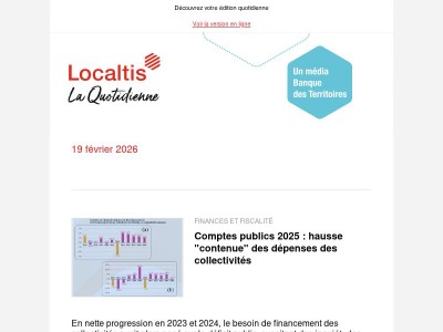 Actualités Localtis du vendredi 20 février 2026