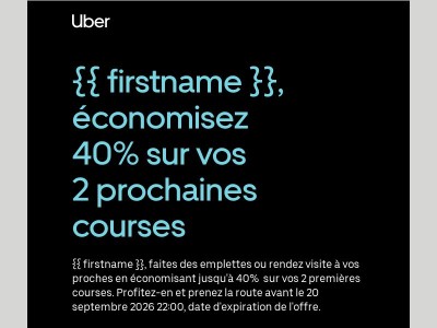 Vous allez quelque part ? Profitez de -40% sur vos 2 prochaines courses