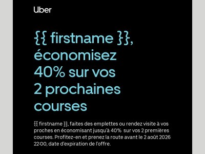 Vous allez quelque part ? Profitez de -40% sur vos 2 prochaines courses