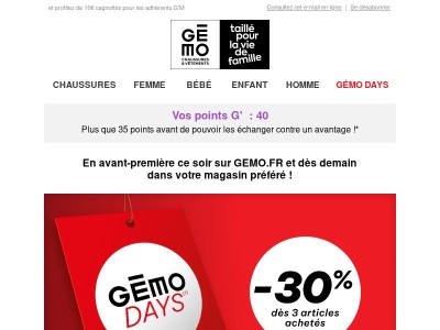 GEMO DAYS : jusqu'à -50% dès ce soir💥