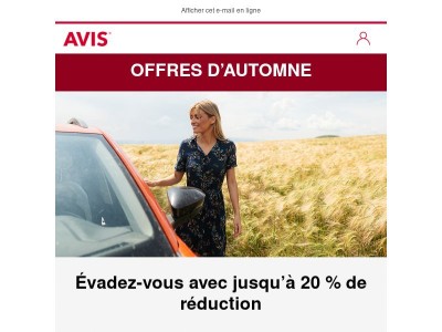 Économisez jusqu’à 20 % en louant chez Avis