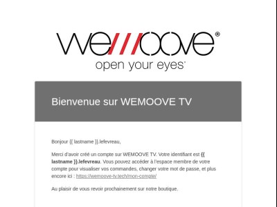 Votre compte sur WEMOOVE TV a été créé