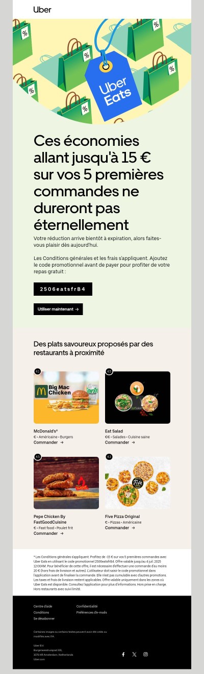 Votre commande à petit prix avec 15 € de réduction