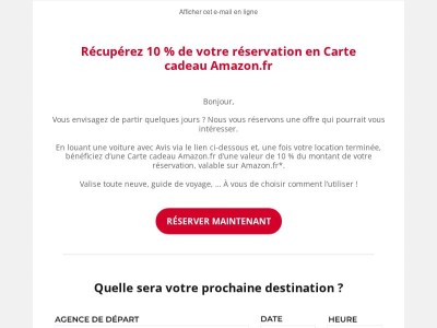 10% de remise en carte cadeau Amazon sur votre location Avis