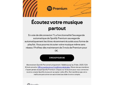 Profitez de votre musique avec 3 mois de Spotify Premium pour 0€