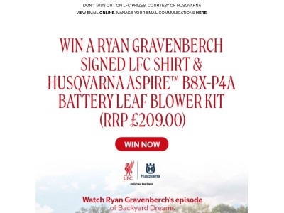 Win a Ryan Gravenberch Signed Shirt & Husqvarna Leaf Blower Kit