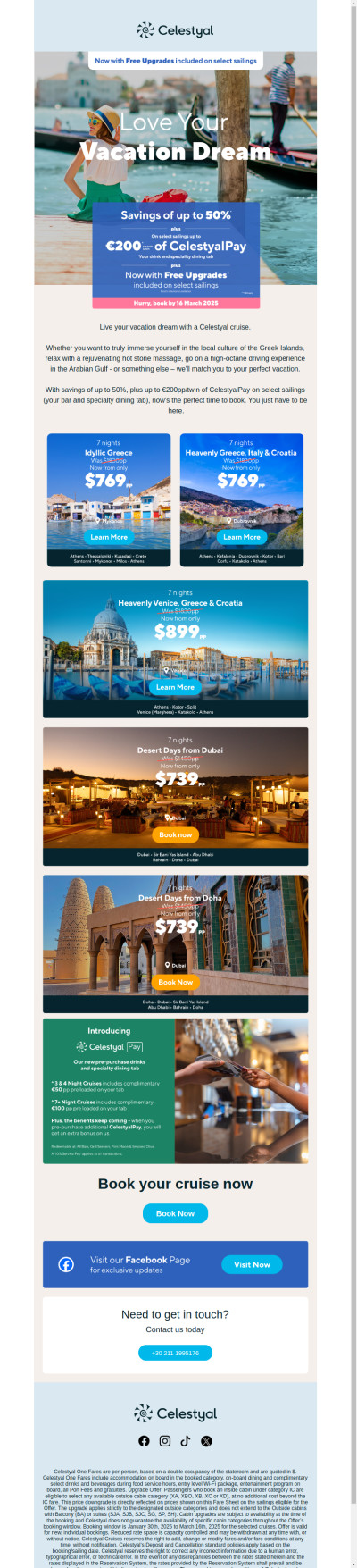 Love Your Vacation Dream - Free Upgrades and up to €200 CelestyalPay!