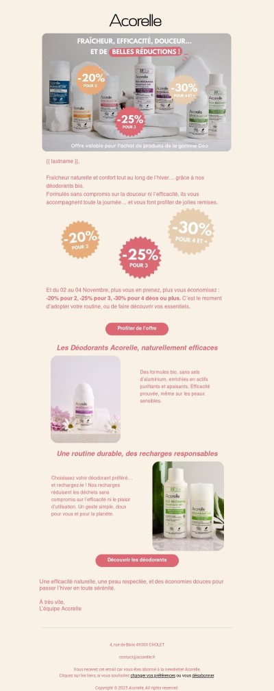 Faites le plein de fraîcheur naturelle ❄️ : jusqu’à -30% sur vos déos préférés