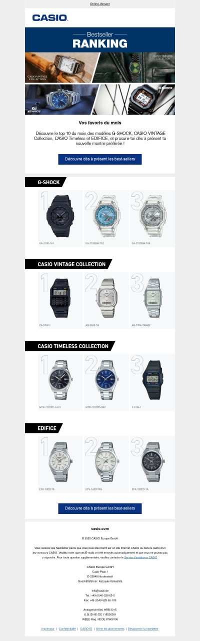 Découvre dès à présent nos best-sellers CASIO ⌚