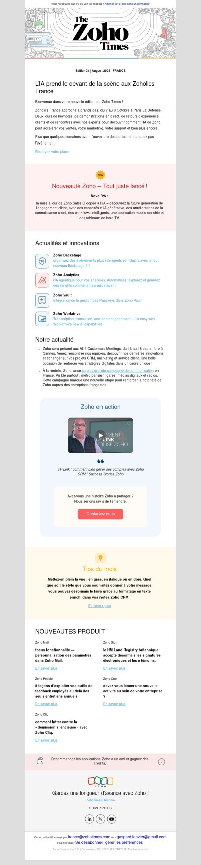 Zoho Times : L’IA prend le devant de la scène aux Zoholics France   