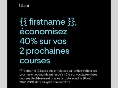 Vous allez quelque part ? Profitez de -40% sur vos 2 prochaines courses