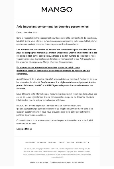 Avis important concernant les données personnelles