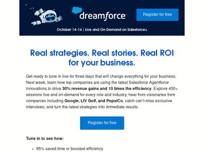 Real ROI for business starts here. Stream it all on Salesforce+.