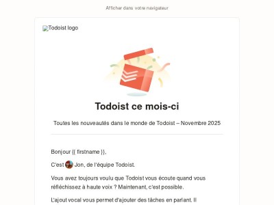 {{ firstname }}, vos nouveautés Todoist de novembre 📬