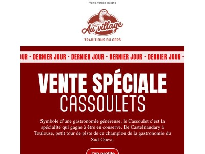 Dernier jour : la Vente Spéciale Cassoulets se termine