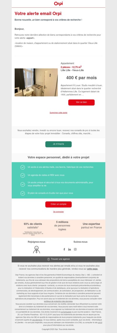 Alerte Orpi - nouveaux biens disponibles