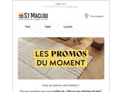 🚨 DERNIERS JOURS : -15% sur une sélection de tapis* ! 