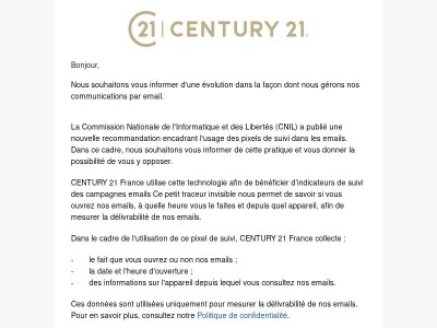 Une information sur nos emails CENTURY 21 France