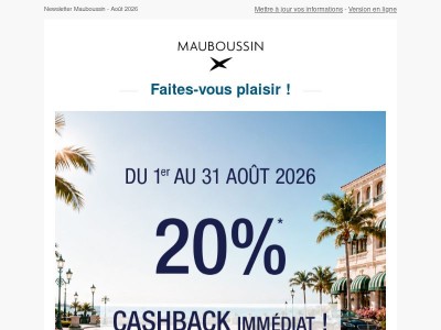Offre Cashback immédiat, -20% de remise* !
