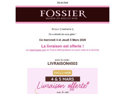 📣 EXCLU WEB - Livraison offerte les 4 et 5 mars 2026