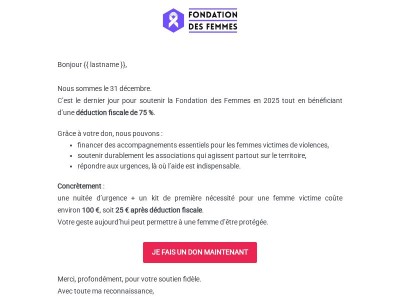 Dernier jour pour faire un don déductible à 75 %.