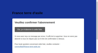 France terre d'asile: Veuillez confirmer l'abonnement