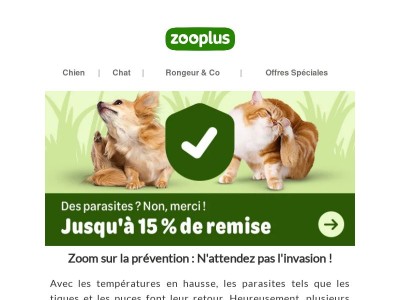  {{ firstname }}, jusqu'à 15% de remise sur les antiparasitaires pour chien et chat