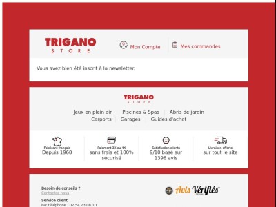 Abonnement à la newsletter réussi