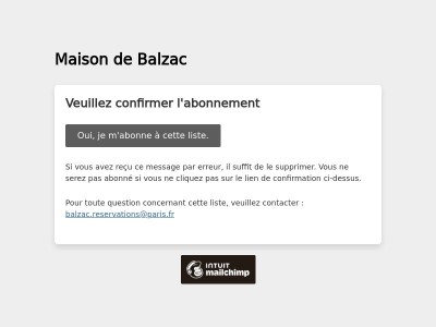 Maison de Balzac: Veuillez confirmer l'abonnement