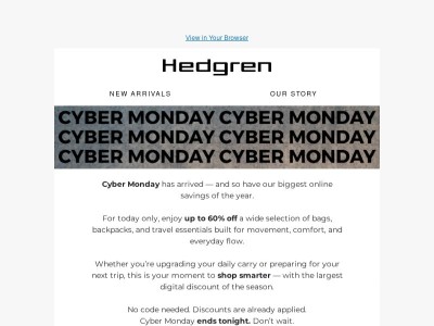 Cyber Monday. Up to 60% Off.