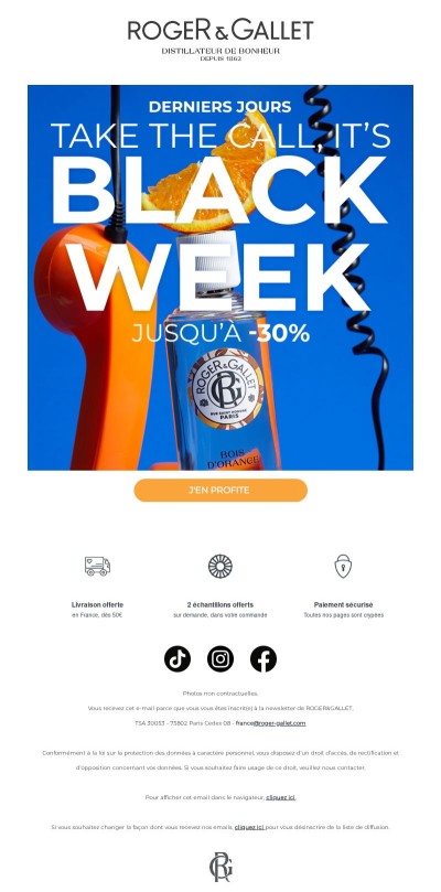 Black Week : dernier jour pour profiter jusqu’à -30% sur vos produits Roger&Gallet