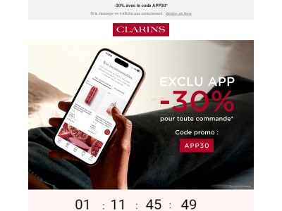 Téléchargez l’application Clarins et bénéficiez d’une offre exclusive