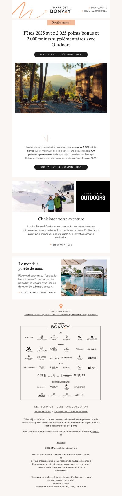 Dernière chance ! Gagnez 2 025 points bonus + 2 000 points supplémentaires avec Outdoors.