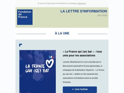 La lettre d'information de la Fondation de France - Juin 2026