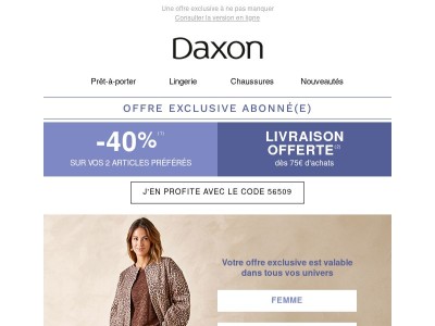 Vos 2 articles préférés à -40% + livraison offerte !