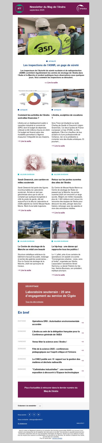 Newsletter du Mag de l’Andra - Les inspections de l’ASNR, un gage de sûreté