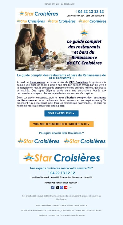 🇫🇷 Le guide complet des restaurants et bars du Renaissance de CFC Croisières