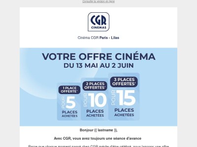 Jusqu'au 2 juin, profitez de notre offre ciné ✨