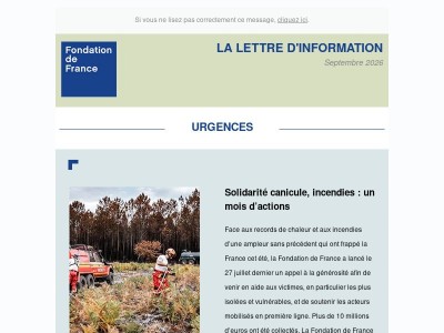 La lettre d'information de la Fondation de France - Septembre 2026