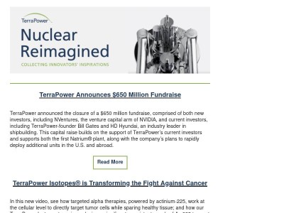 TerraPower Announces $650 Million Fundraise