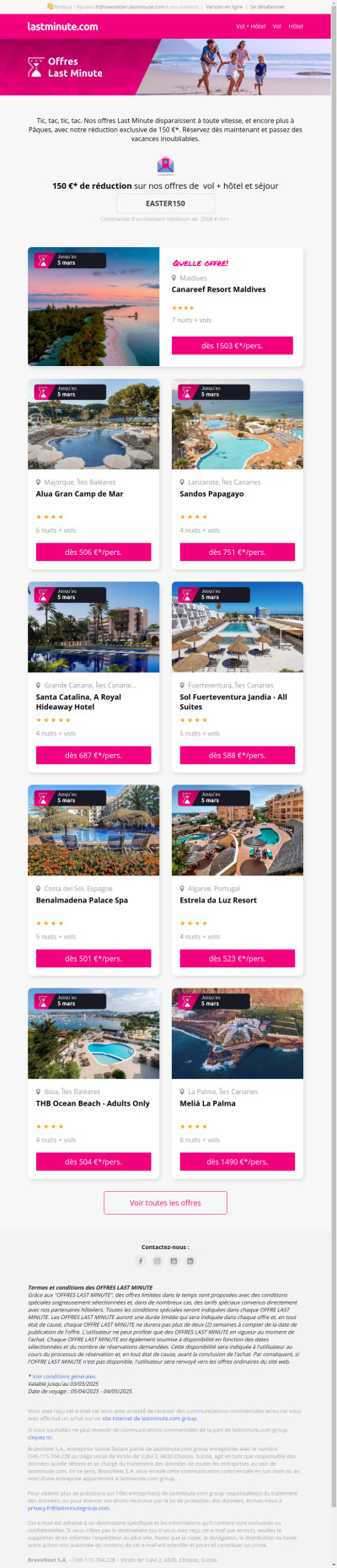 150 €* de réduction sur toutes nos offres Last Minute