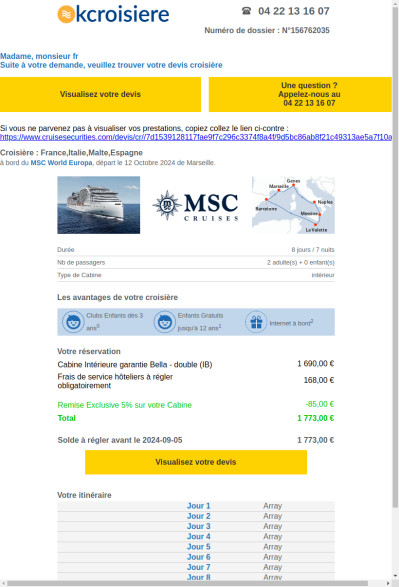 Votre demande de devis croisière (Numéro de dossier 156762035)