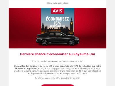 Derniers jours : -15% sur vos locations au Royaume-Uni