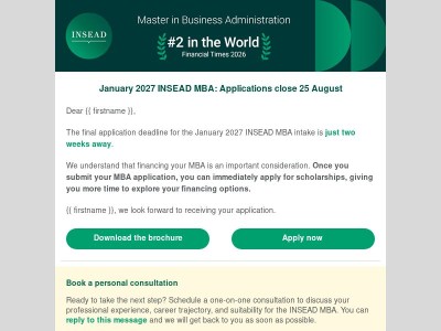 January 2027 MBA: Two weeks to go - submit now and apply for scholarships