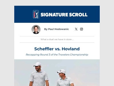 Signature Scroll: Scheffler vs. Hovland in Sunday showdown at Travelers Championship