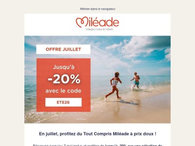 Juillet : jusqu'à -20% sur votre séjour ☀️