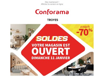 Soldes jusqu’à -70% : Conforama ouvert exceptionnellement ce dimanche 11 janvier !